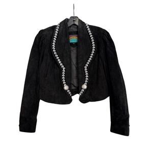 Vintage Pioneer Wear Black Suede Leather Silver Button Jacket Sz Med GS